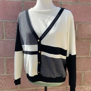 Alfred Dunner black and white color blocked cardigan